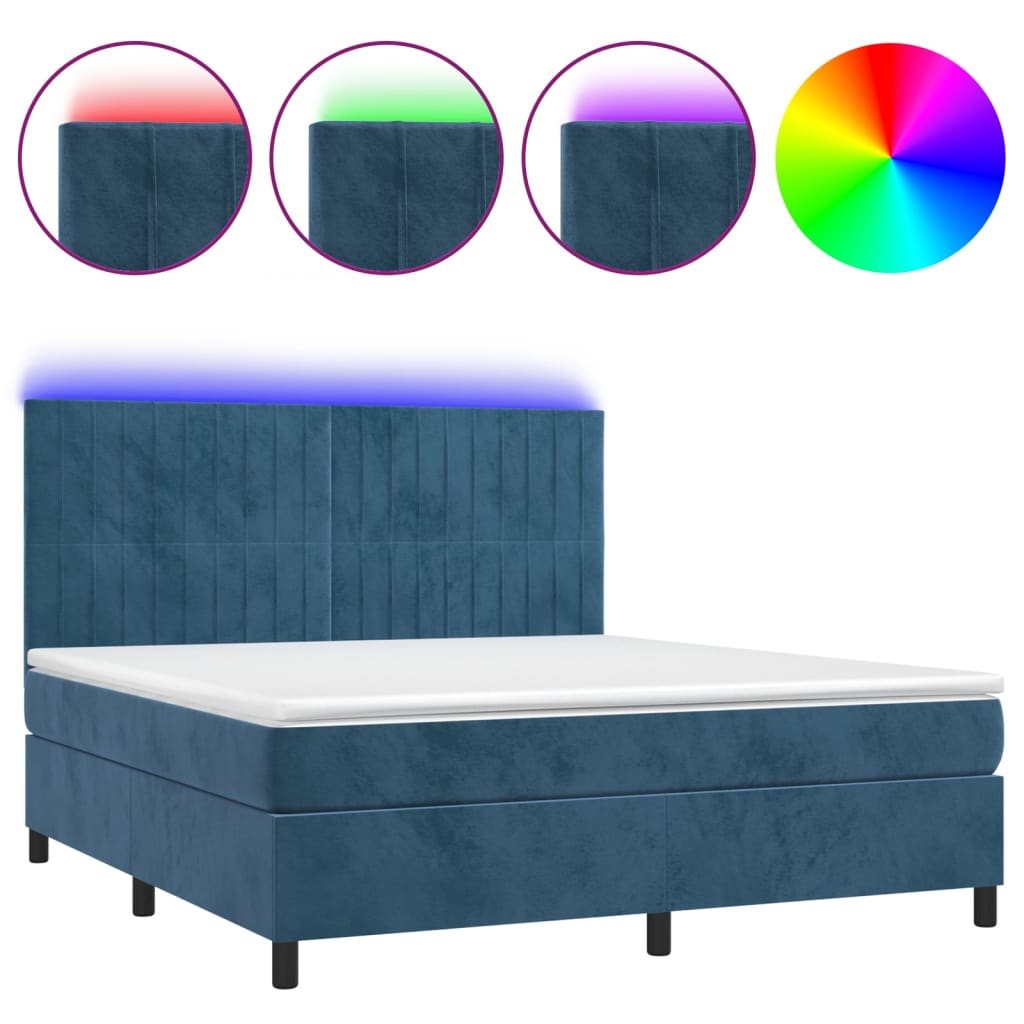 Letto a Molle con Materasso e LED Blu Scuro 160x200 cm 3136255