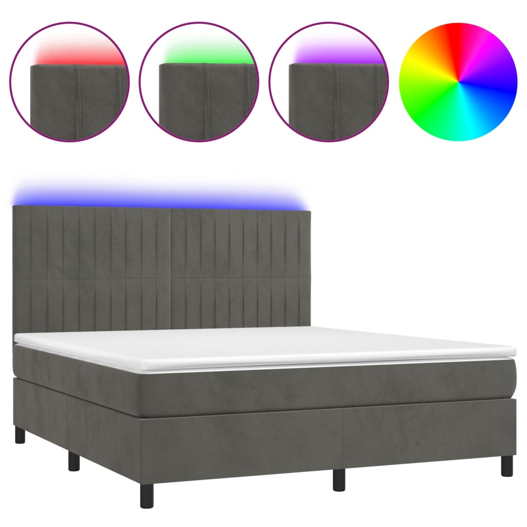 Letto a Molle con Materasso e LED Grigio Scuro 180x200 cm 3136258