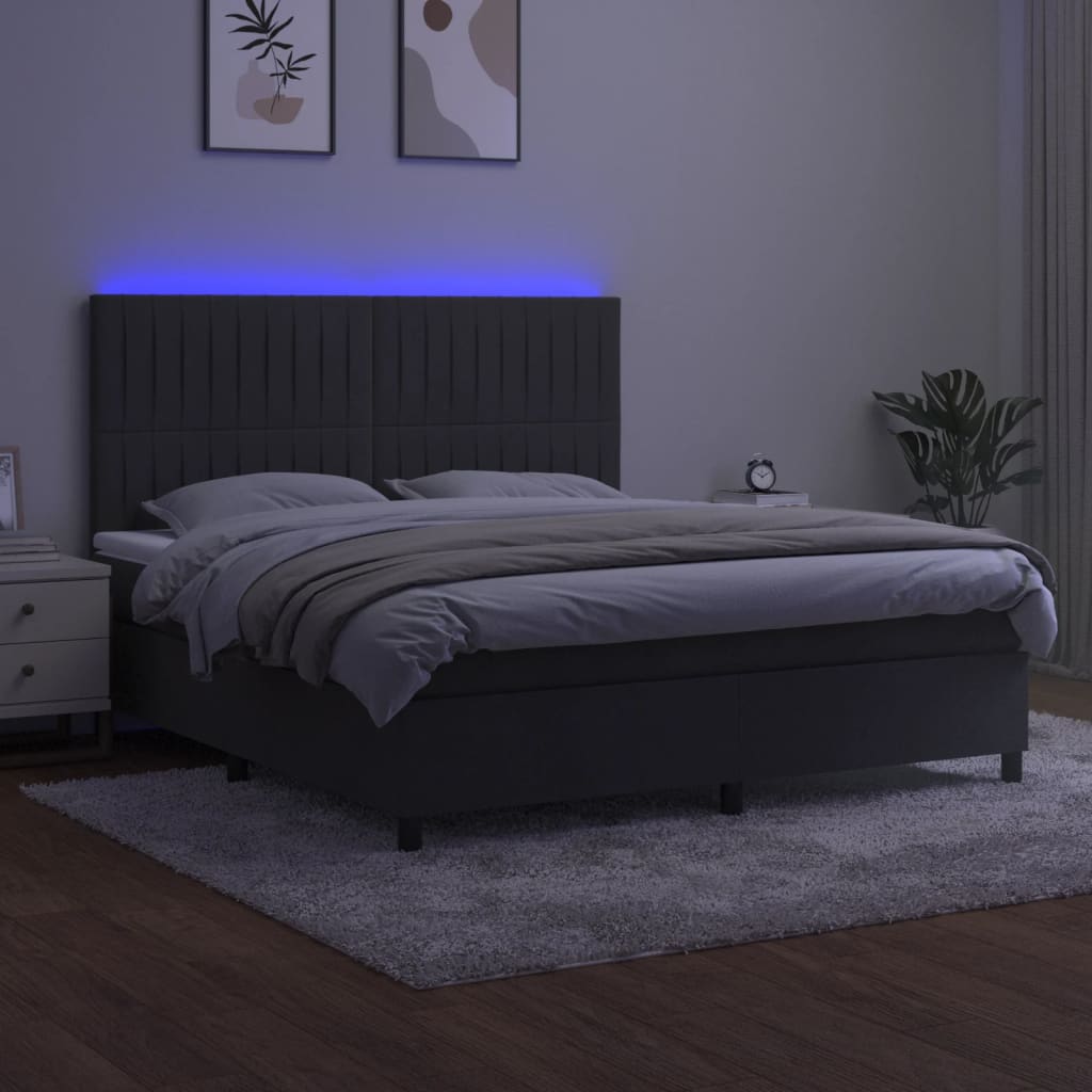 Letto a Molle con Materasso e LED Grigio Scuro 180x200 cm 3136258