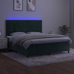 Letto a Molle con Materasso e LED Verde Scuro 180x200cm Velluto 3136260