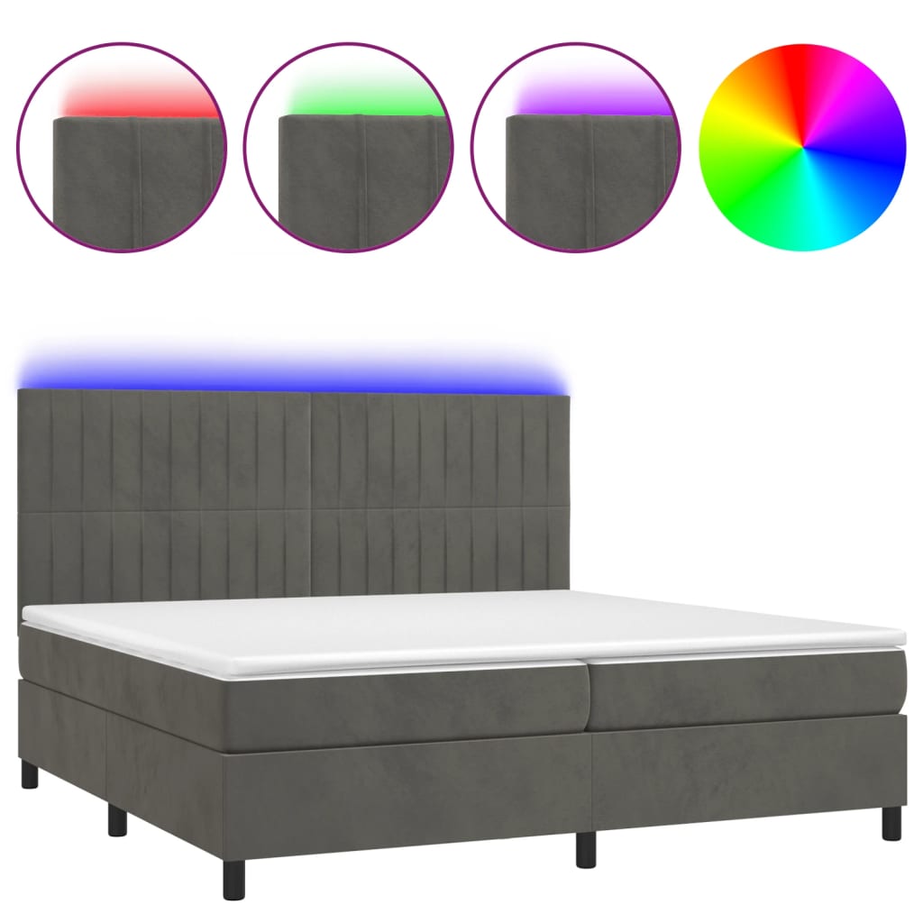 Letto a Molle con Materasso e LED Grigio Scuro 200x200 cm 3136264