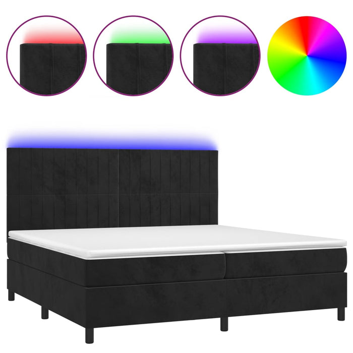 Letto a Molle con Materasso e LED Nero 200x200 cm in Velluto cod mxl 61843