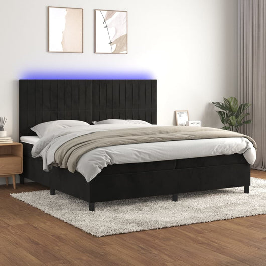 Letto a Molle con Materasso e LED Nero 200x200 cm in Velluto cod mxl 61843