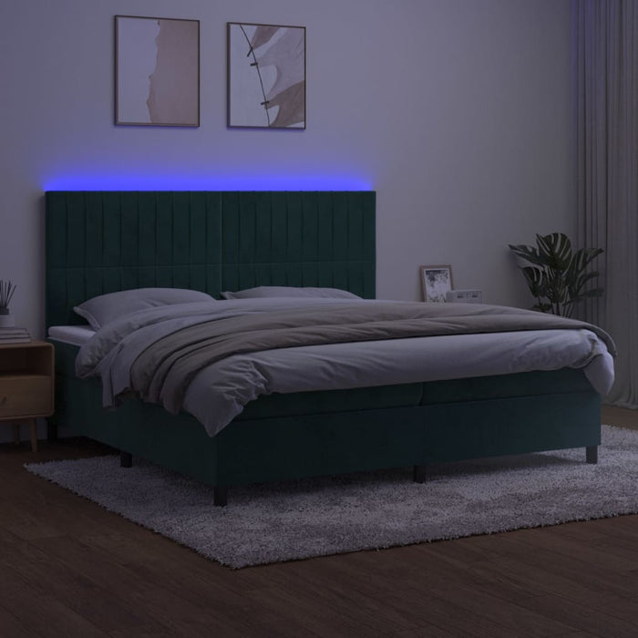 Letto a Molle con Materasso e LED Verde Scuro 200x200cm Velluto cod mxl 57263