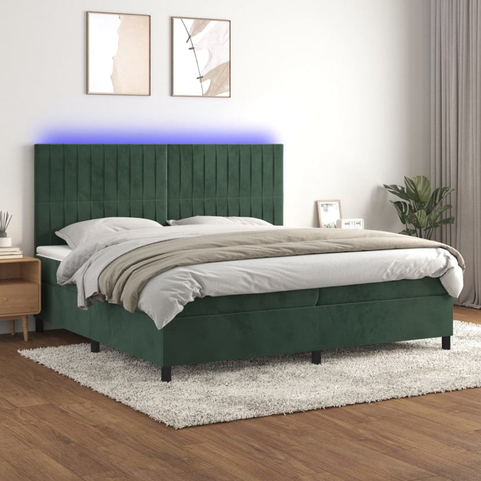 Letto a Molle con Materasso e LED Verde Scuro 200x200cm Velluto cod mxl 57263