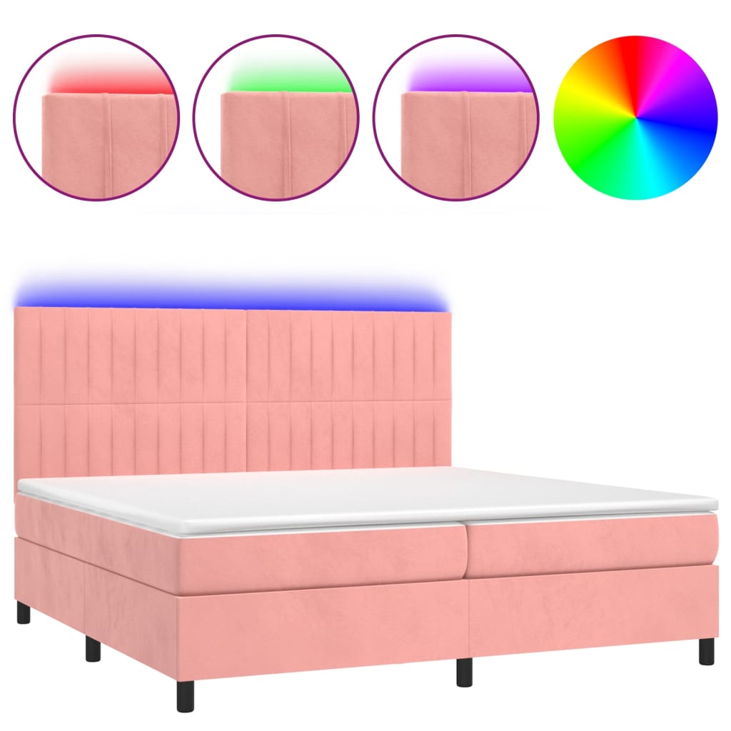 Letto a Molle con Materasso e LED Rosa 200x200 cm in Velluto cod mxl 55762