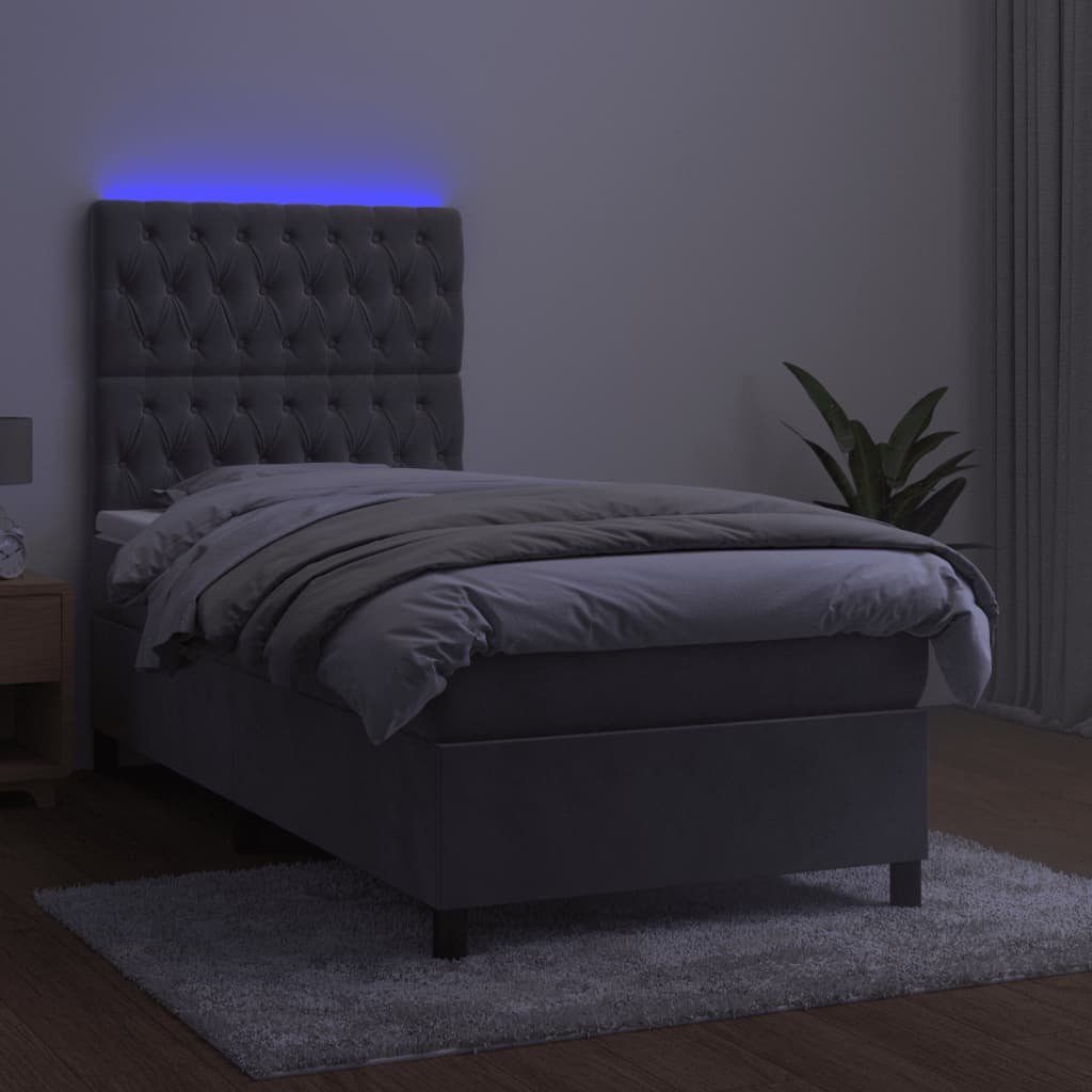 Letto a Molle Materasso e LED Grigio Chiaro 80x200 cm Velluto 3136269