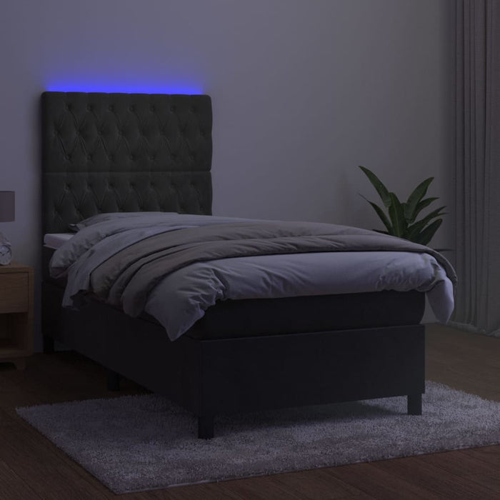 Letto a Molle con Materasso e LED Grigio Scuro 80x200cm Velluto 3136270