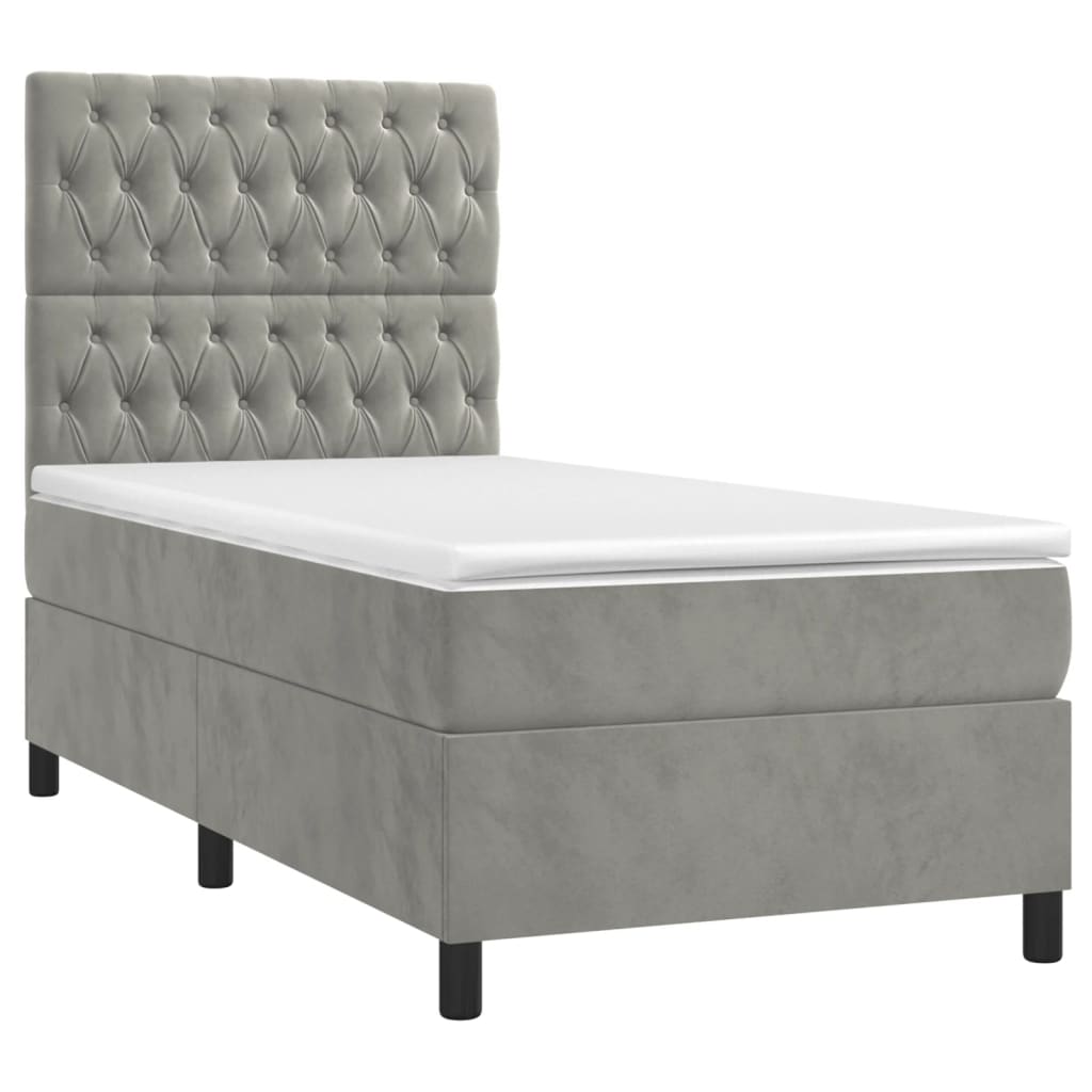 Letto a Molle Materasso e LED Grigio Chiaro 90x190 cm Velluto 3136275