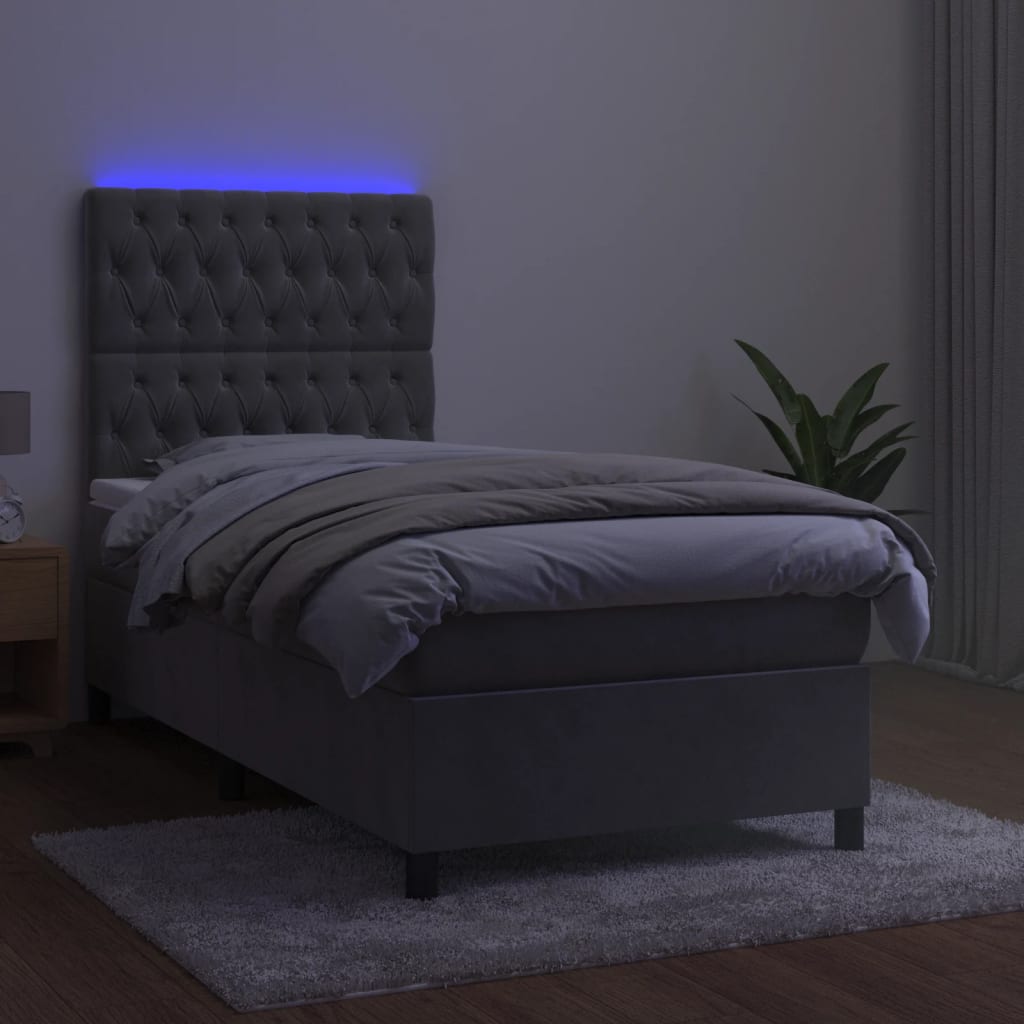 Letto a Molle Materasso e LED Grigio Chiaro 90x190 cm Velluto 3136275