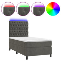 Letto a Molle con Materasso e LED Grigio Scuro 90x190cm Vellutocod mxl 123038