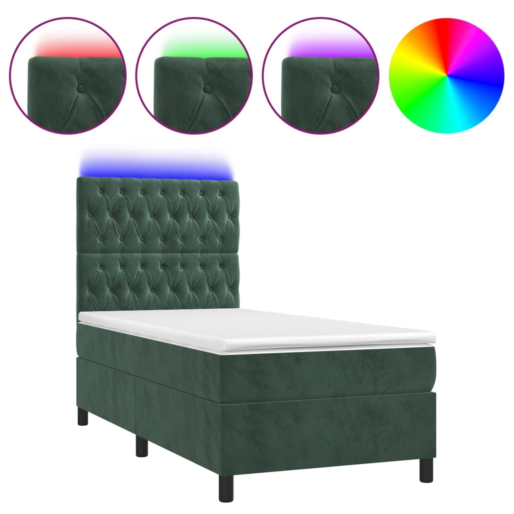 Letto a Molle con Materasso e LED Verde Scuro 90x190 cm Vellutocod mxl 99108