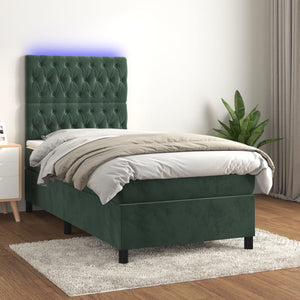 Letto a Molle con Materasso e LED Verde Scuro 90x190 cm Vellutocod mxl 99108