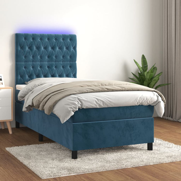 Letto a Molle con Materasso e LED Blu Scuro 90x190cm in Vellutocod mxl 75110