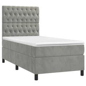 Letto a Molle Materasso e LED Grigio Chiaro 90x200 cm Velluto 3136281