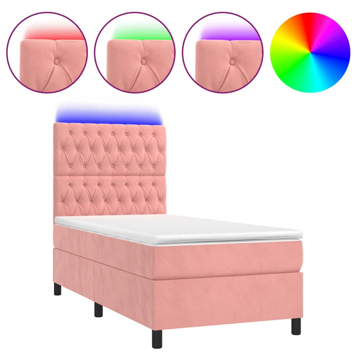 Letto a Molle con Materasso e LED Rosa 90x200 cm in Vellutocod mxl 99114