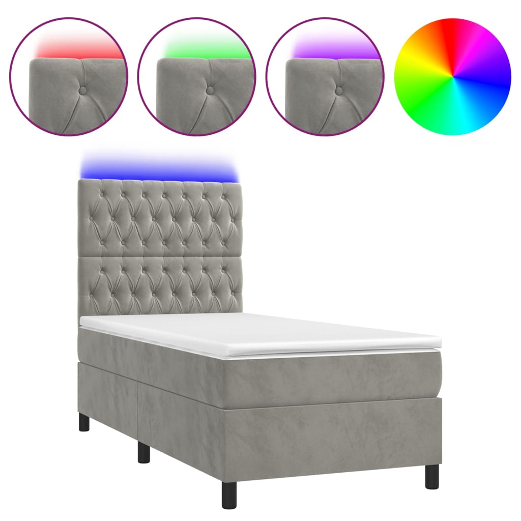 Letto a Molle Materasso e LED Grigio Chiaro 100x200 cm Vellutocod mxl 75138