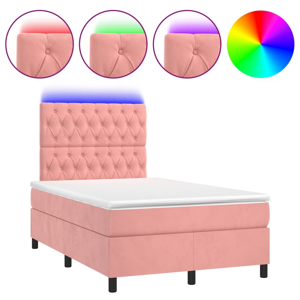 Letto a Molle con Materasso e LED Rosa 120x200 cm in Velluto 3136298