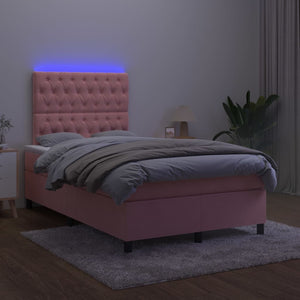 Letto a Molle con Materasso e LED Rosa 120x200 cm in Velluto 3136298