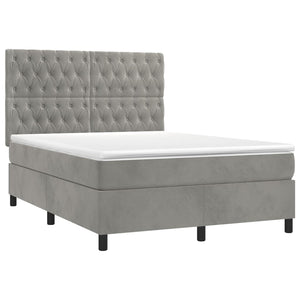 Letto a Molle Materasso e LED Grigio Chiaro 140x190 cm Velluto 3136299