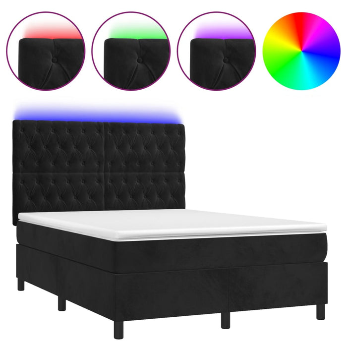 Letto a Molle con Materasso e LED Nero 140x190 cm in Vellutocod mxl 99118