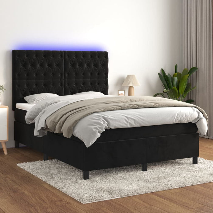 Letto a Molle con Materasso e LED Nero 140x190 cm in Vellutocod mxl 99118