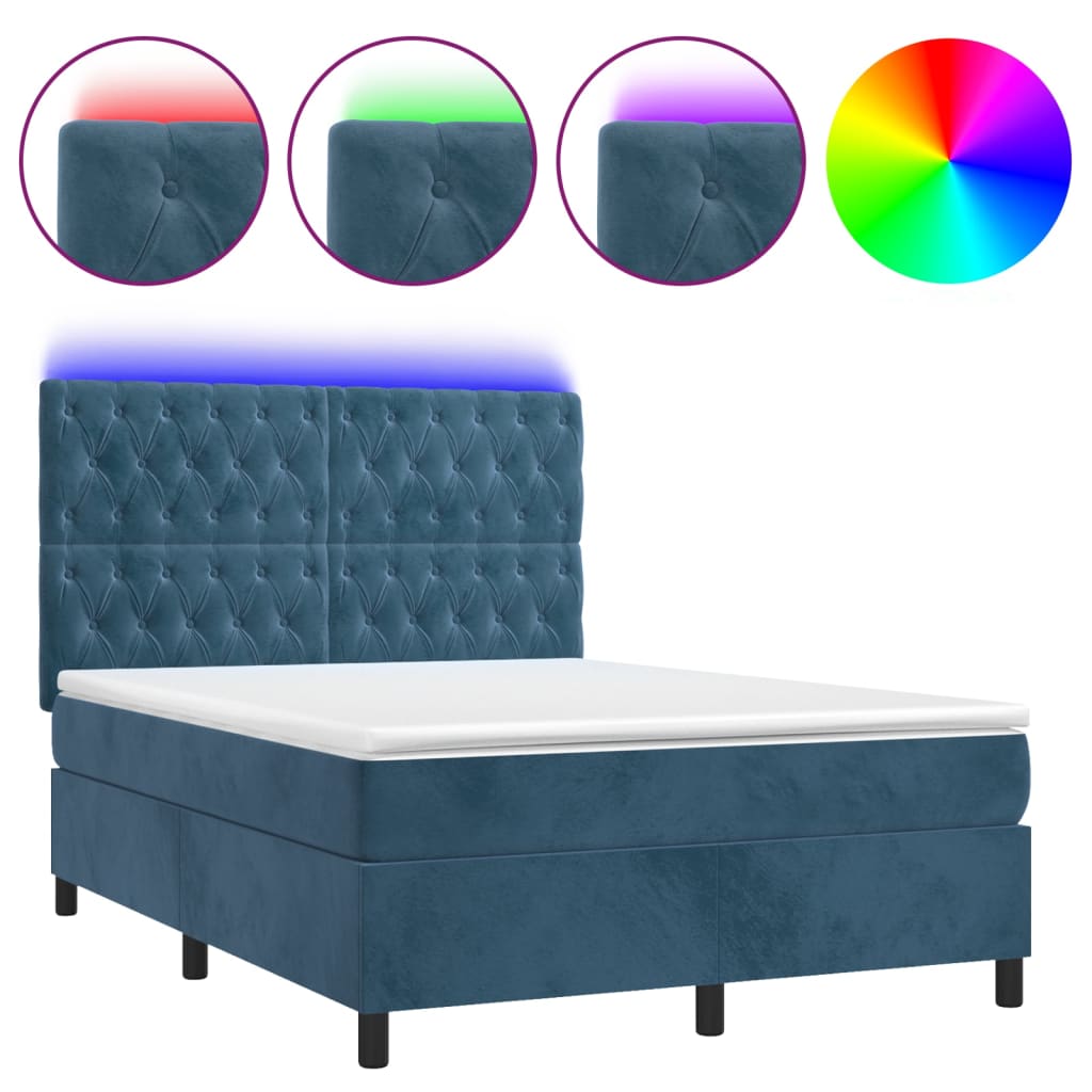 Letto a Molle con Materasso e LED Blu Scuro 140x190 cm 3136303