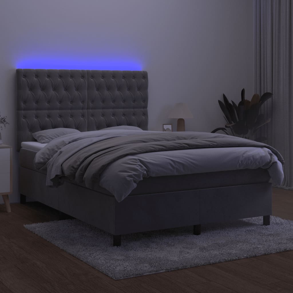 Letto a Molle Materasso e LED Grigio Chiaro 140x200 cm Velluto 3136305