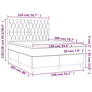 Letto a Molle Materasso e LED Grigio Chiaro 140x200 cm Velluto 3136305