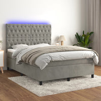 Letto a Molle Materasso e LED Grigio Chiaro 140x200 cm Velluto 3136305