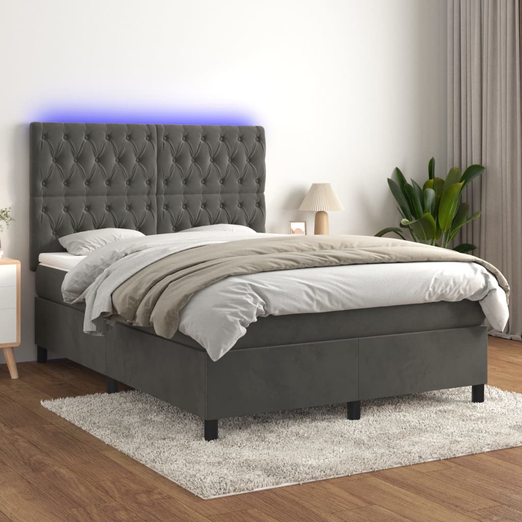 Letto a Molle con Materasso e LED Grigio Scuro 140x200 cmcod mxl 123052