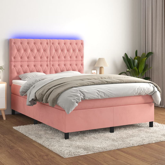 Letto a Molle con Materasso e LED Rosa 140x200 cm in Vellutocod mxl 123056