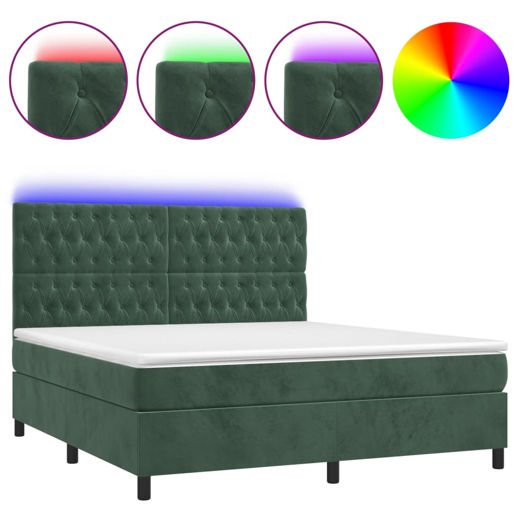 Letto a Molle con Materasso e LED Verde Scuro 160x200cm Vellutocod mxl 75141