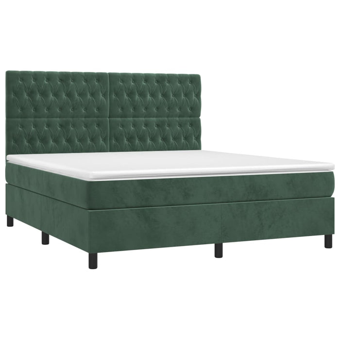 Letto a Molle con Materasso e LED Verde Scuro 160x200cm Velluto 3136314