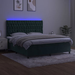 Letto a Molle con Materasso e LED Verde Scuro 160x200cm Velluto 3136314