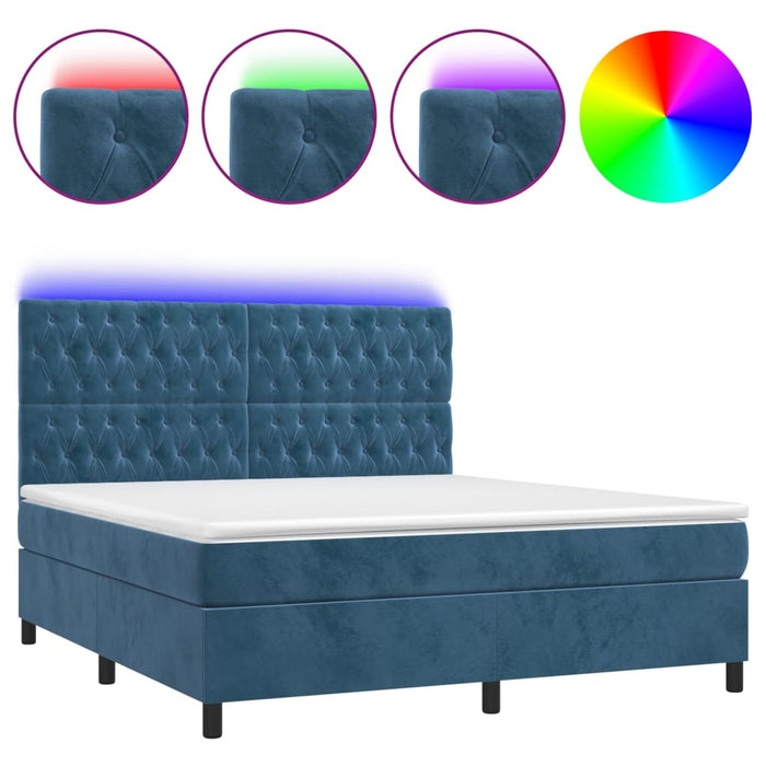 Letto a Molle con Materasso e LED Blu Scuro 160x200 cm 3136315