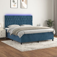 Letto a Molle con Materasso e LED Blu Scuro 160x200 cm 3136315