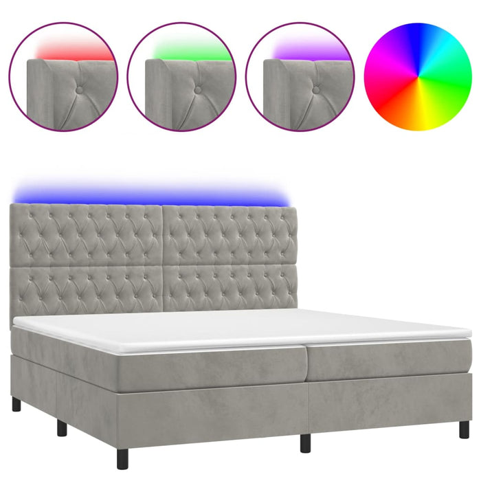 Letto a Molle Materasso e LED Grigio Chiaro 200x200 cm Velluto cod mxl 61623