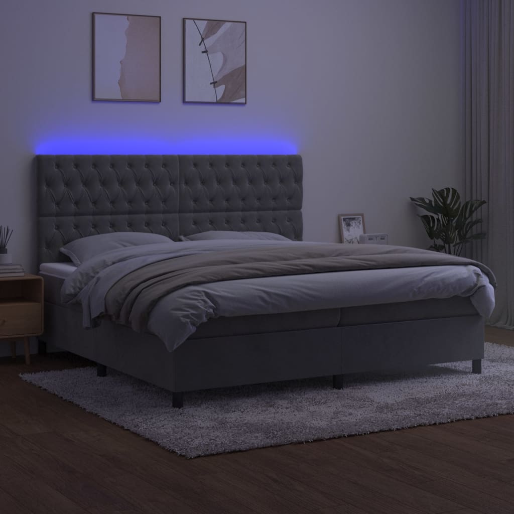 Letto a Molle Materasso e LED Grigio Chiaro 200x200 cm Velluto cod mxl 61623