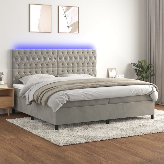 Letto a Molle Materasso e LED Grigio Chiaro 200x200 cm Velluto cod mxl 61623