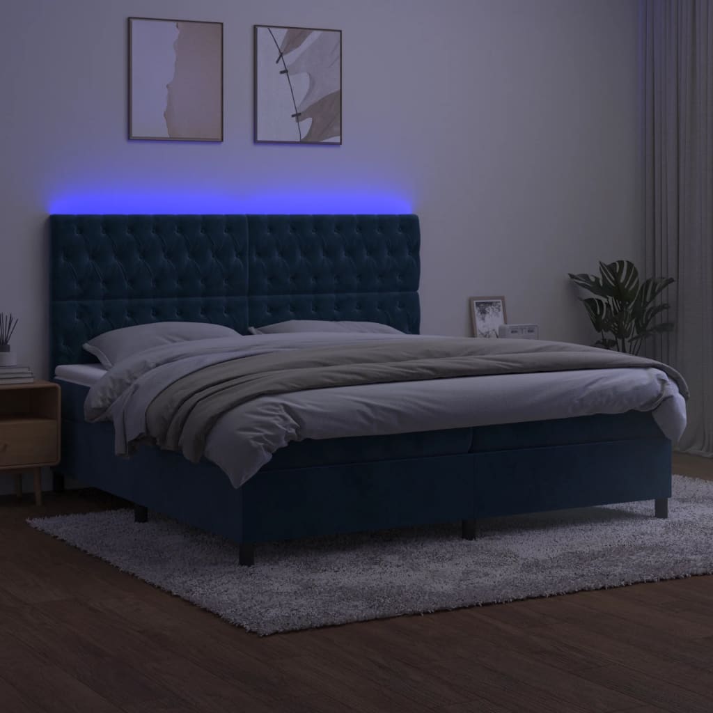 Letto a Molle con Materasso e LED Blu Scuro 200x200 cm 3136327