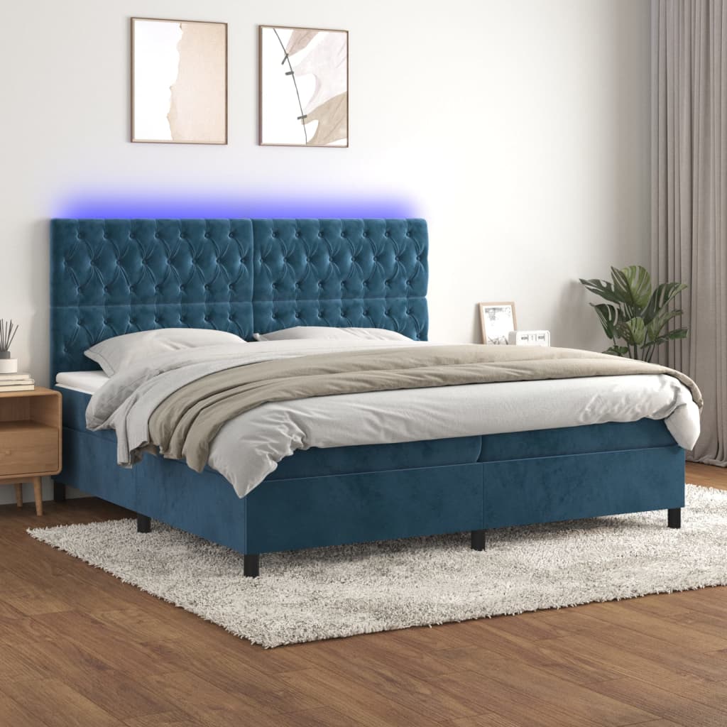 Letto a Molle con Materasso e LED Blu Scuro 200x200 cm 3136327