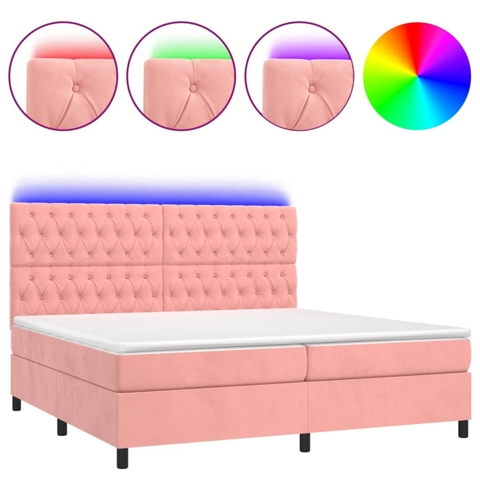 Letto a Molle con Materasso e LED Rosa 200x200 cm in Vellutocod mxl 75142