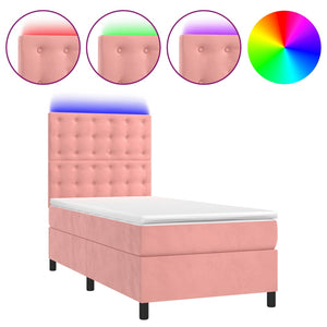 Letto a Molle con Materasso e LED Rosa 80x200 cm in Velluto 3136334