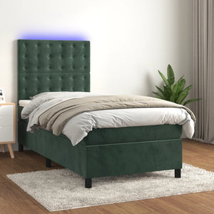 Letto a Molle con Materasso e LED Verde Scuro 100x200cm Velluto 3136350