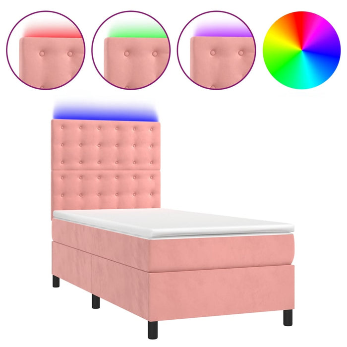 Letto a Molle con Materasso e LED Rosa 100x200 cm in Vellutocod mxl 123078