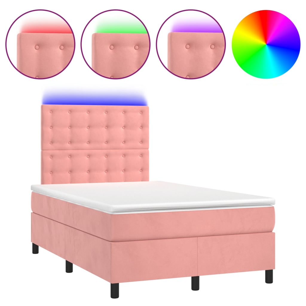 Letto a Molle con Materasso e LED Rosa 120x200 cm in Velluto 3136358