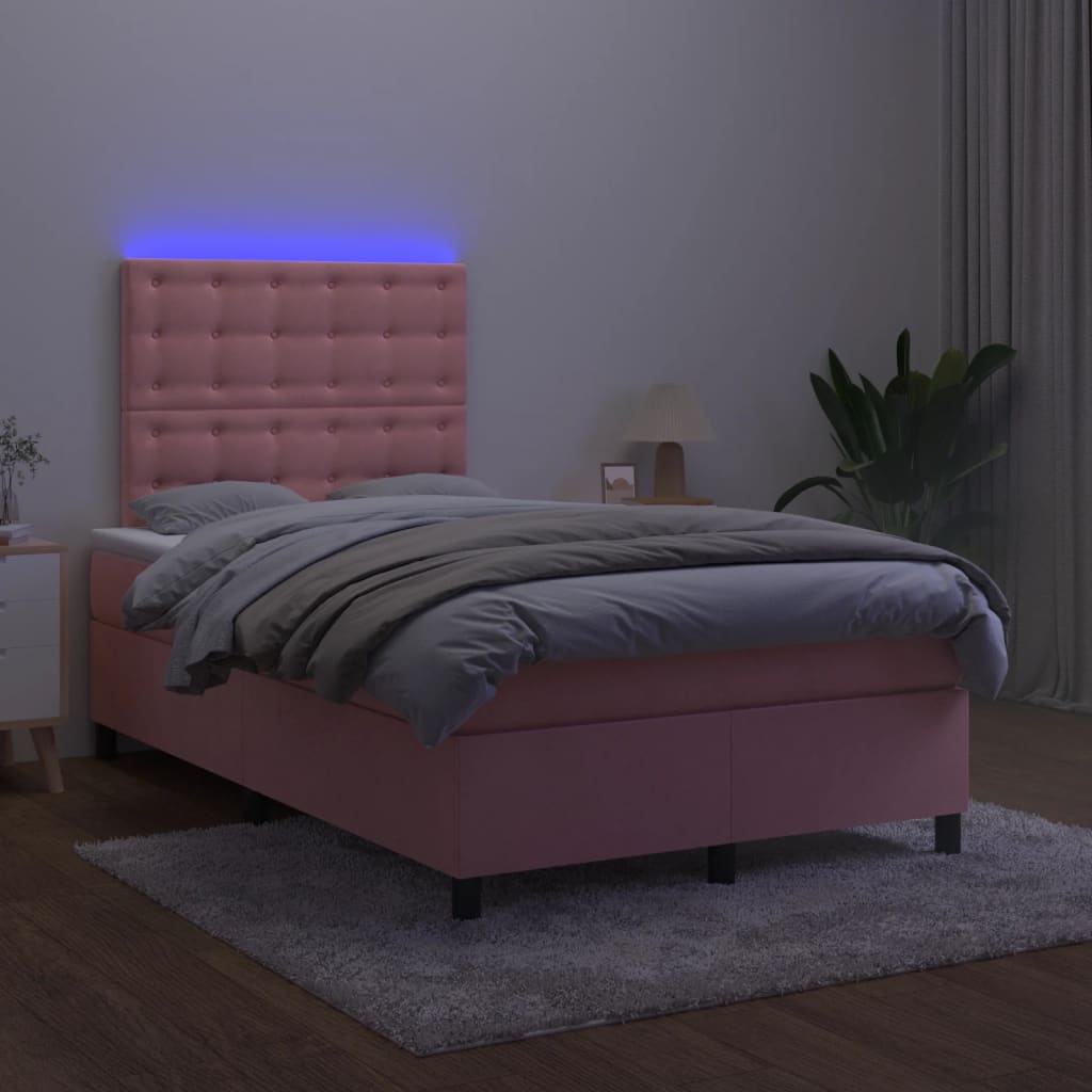 Letto a Molle con Materasso e LED Rosa 120x200 cm in Velluto 3136358