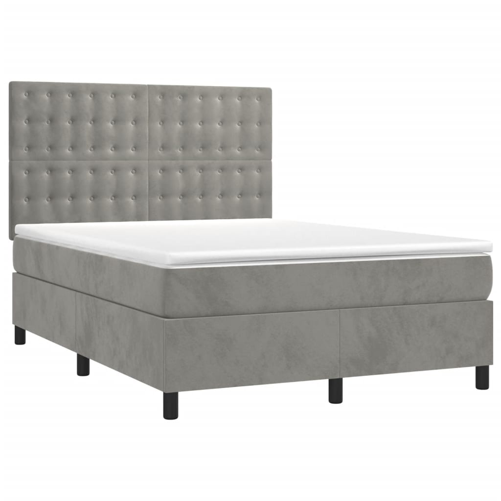 Letto a Molle Materasso e LED Grigio Chiaro 140x190 cm Velluto 3136359