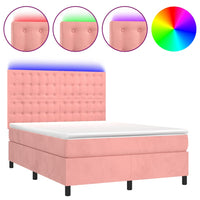 Letto a Molle con Materasso e LED Rosa 140x200 cm in Velluto 3136370